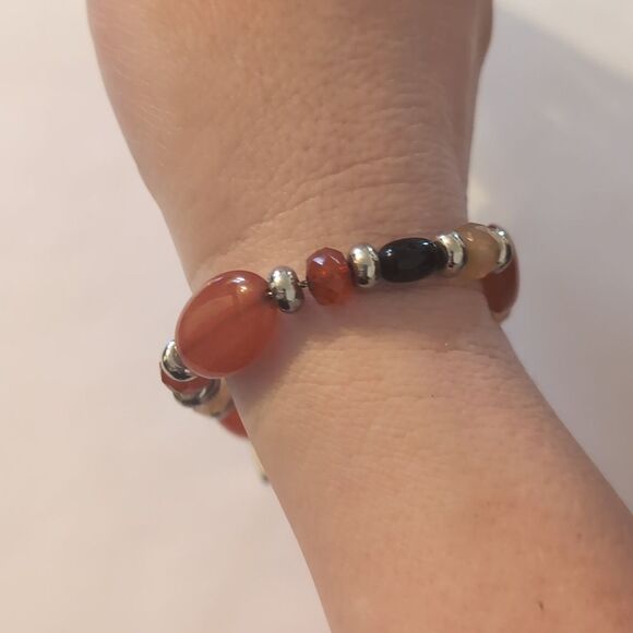 854 Chaps Silver Black Amber Beaded Tennis Bracelet With Toggle Clasp - Picture 2 of 4